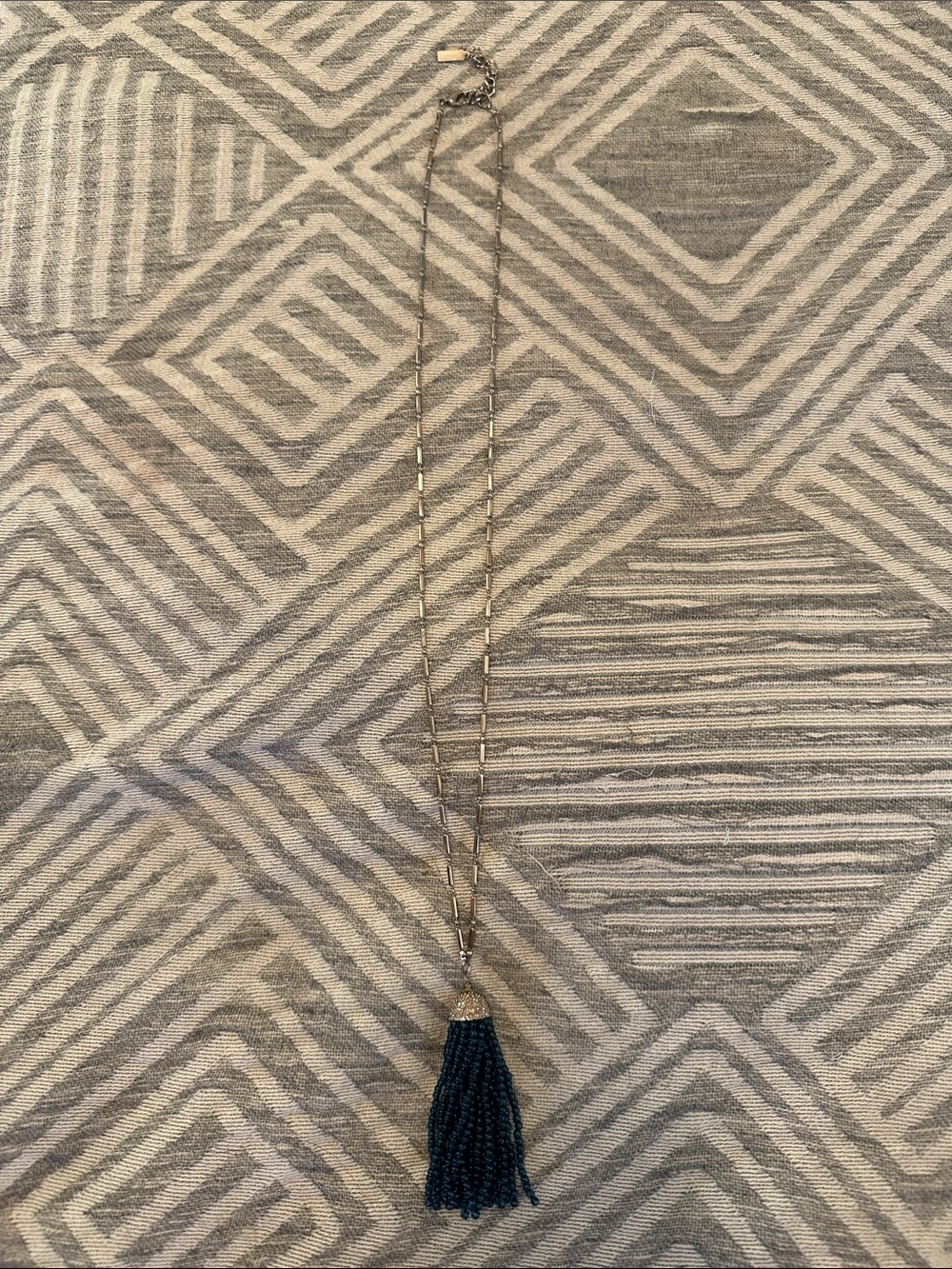 Long Beaded Tassel Necklace in Dark Teal and Gold